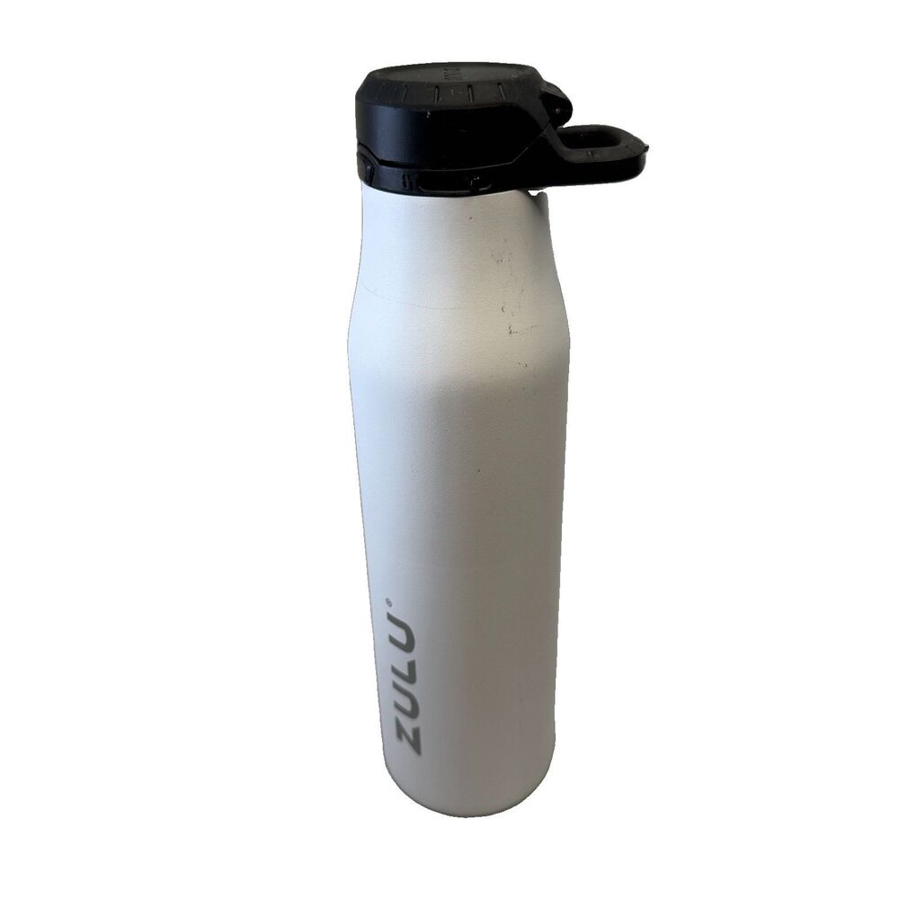 ZULU 26oz Stainless Steel Insulated Water Bottle White Handle & Pop-up Lid EUC